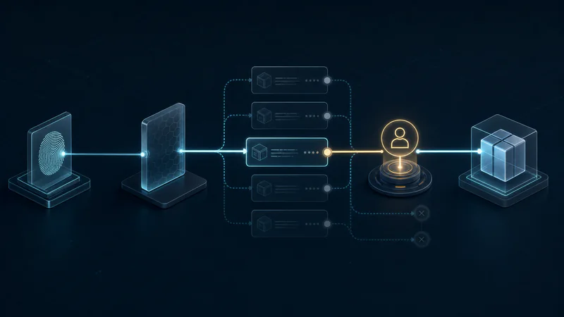 Content versions passing source, access, and human review checkpoints into a traceable delivery package