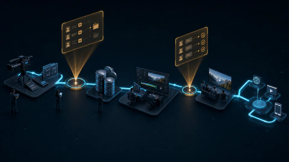 Workflow diagnosis from cameras, logs, and assets through review and delivery